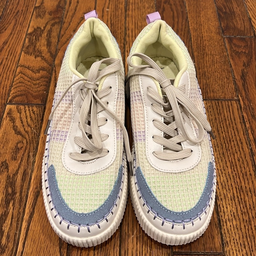 Nicole Miller New York Brita Woven Rainbow Pastel Platform Sneakers - Picture 4 of 10